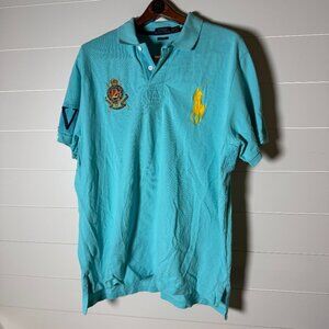 Polo Ralph Lauren Country Riders & Jockey Club Big Pony Polo Shirt Aqua Sz XXL